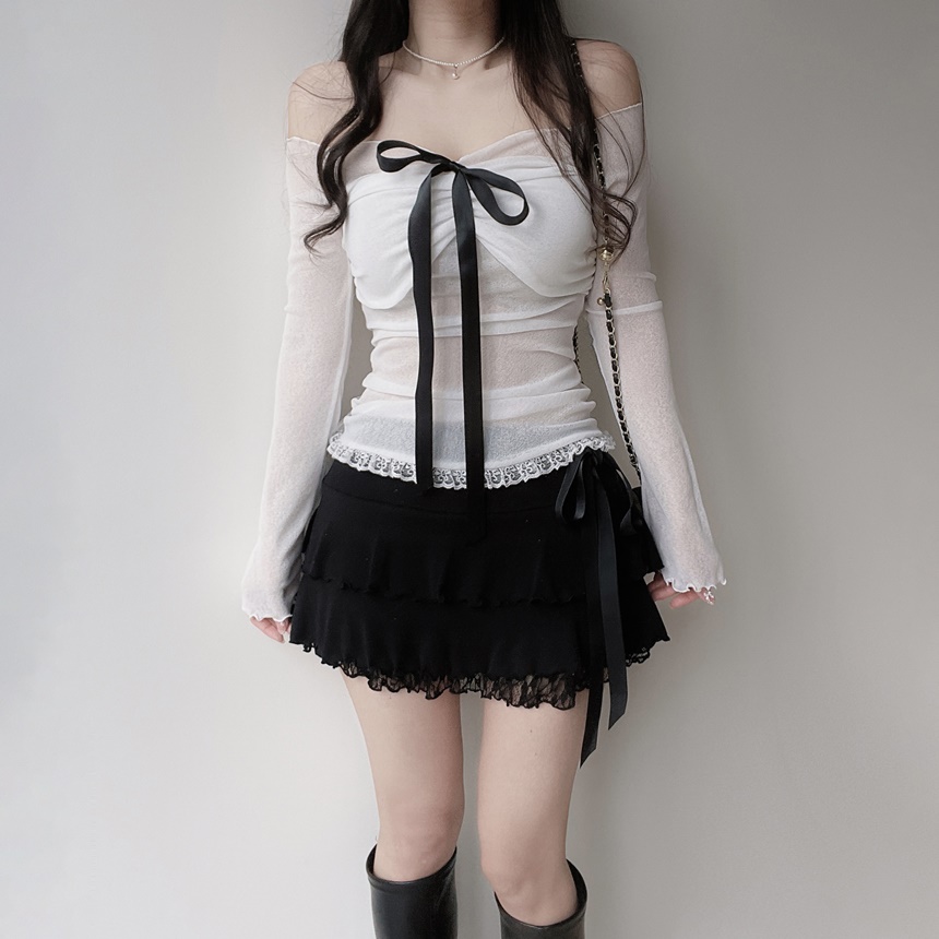 リボンメロウレースティアードミニスカート | mirangmirang | 詳細画像7