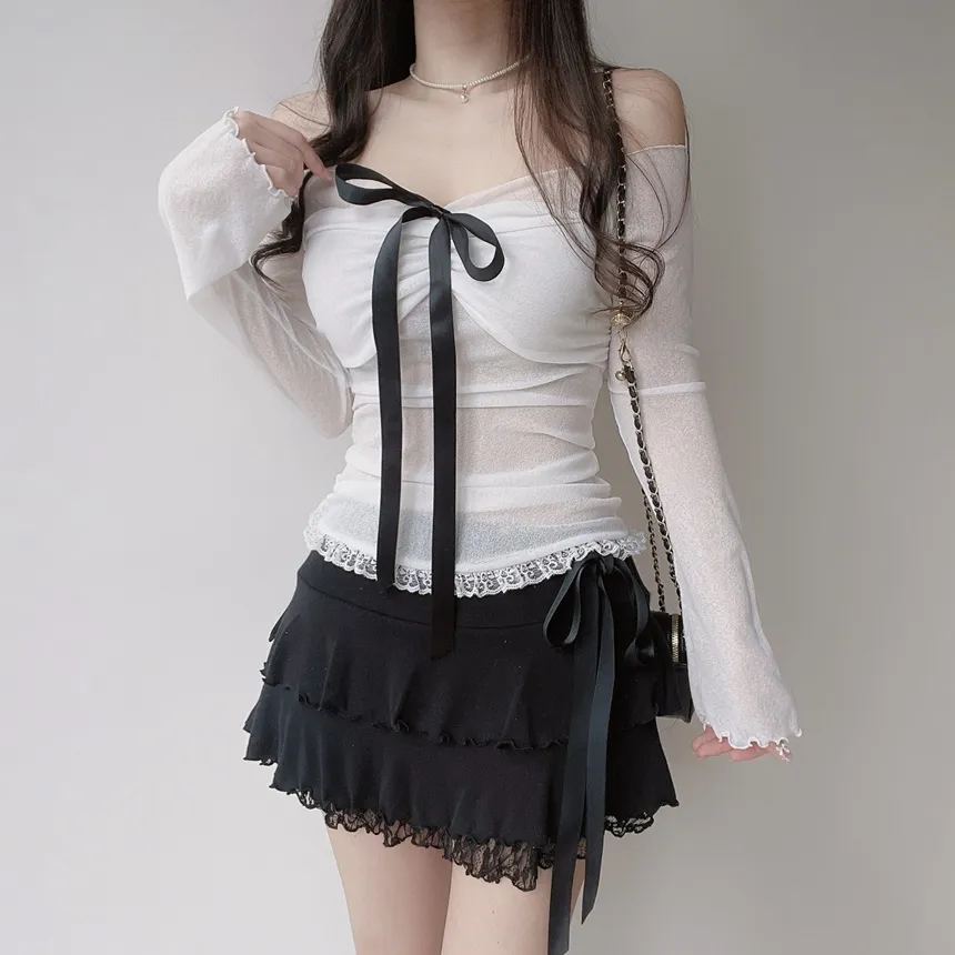 リボンメロウレースティアードミニスカート | mirangmirang | 詳細画像7