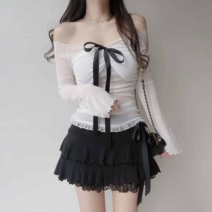 リボンメロウレースティアードミニスカート | mirangmirang | 詳細画像9