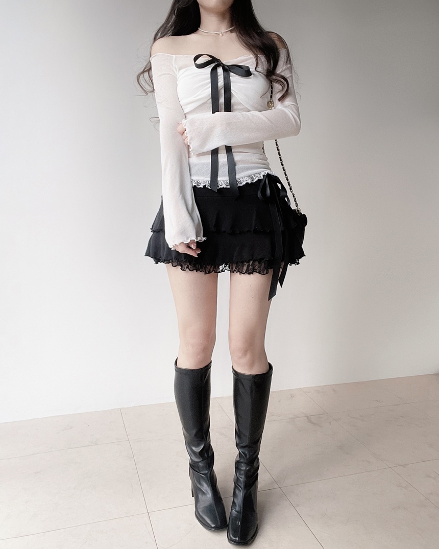 リボンメロウレースティアードミニスカート | mirangmirang | 詳細画像12