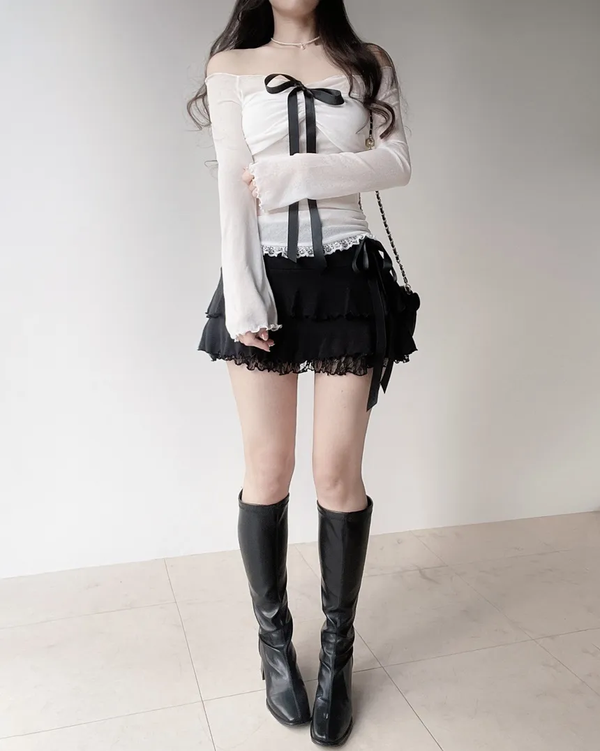 リボンメロウレースティアードミニスカート | mirangmirang | 詳細画像11