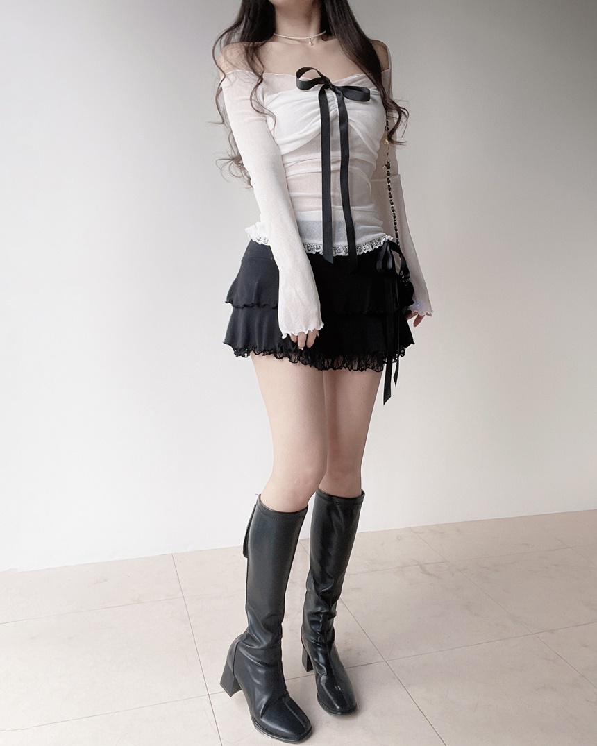リボンメロウレースティアードミニスカート | mirangmirang | 詳細画像13