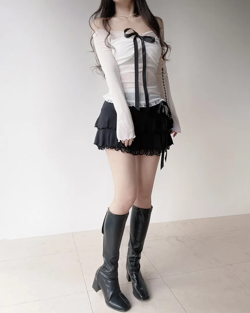 リボンメロウレースティアードミニスカート | mirangmirang | 詳細画像12