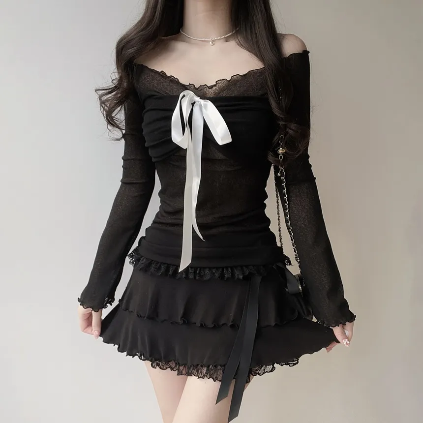 リボンメロウレースティアードミニスカート | mirangmirang | 詳細画像16