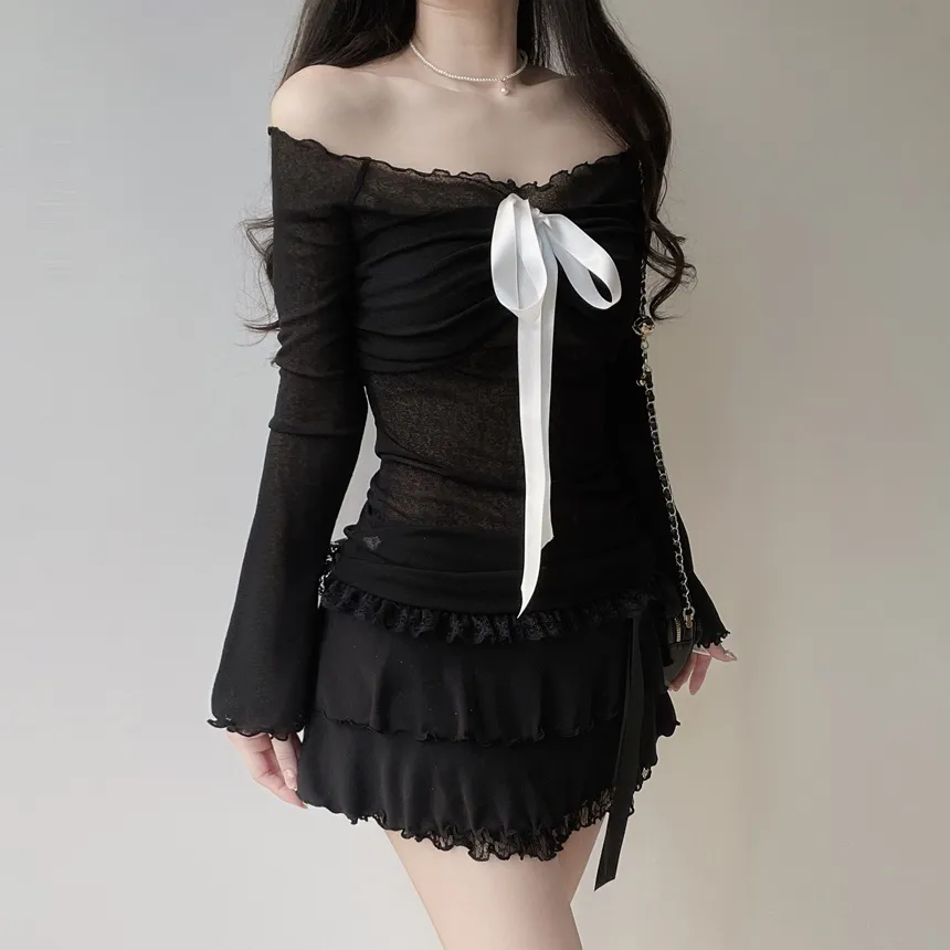 リボンメロウレースティアードミニスカート | mirangmirang | 詳細画像17
