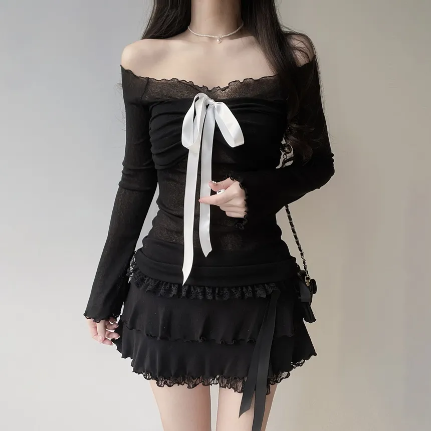 リボンメロウレースティアードミニスカート | mirangmirang | 詳細画像20