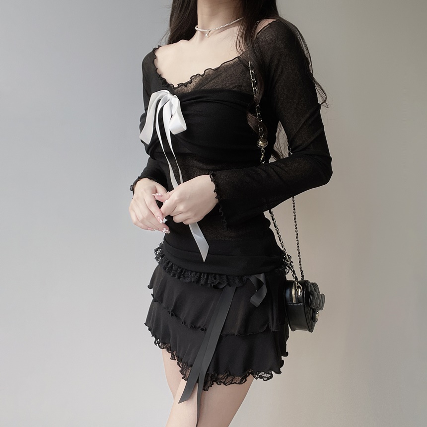 リボンメロウレースティアードミニスカート | mirangmirang | 詳細画像23
