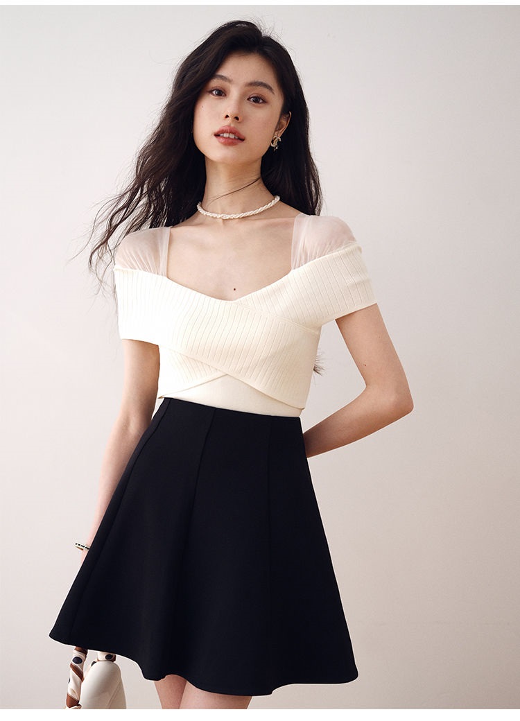 シフォンショルダークロスアシメ半袖ニット | 詳細画像10