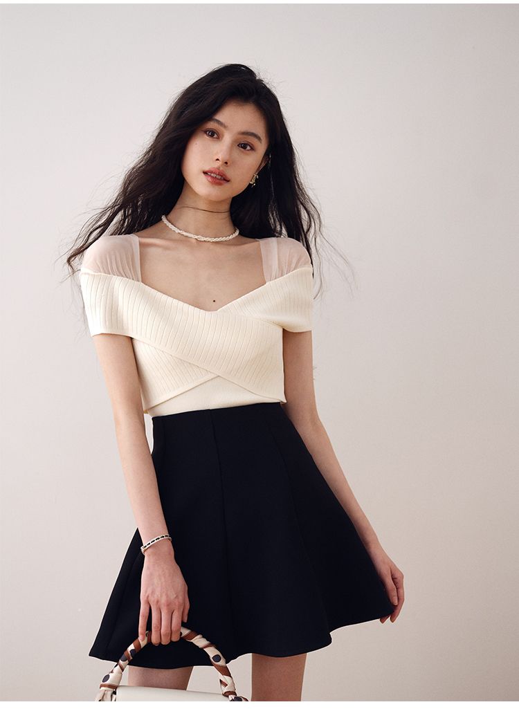 シフォンショルダークロスアシメ半袖ニット | 詳細画像11