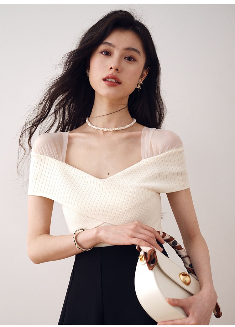 シフォンショルダークロスアシメ半袖ニット | 詳細画像12