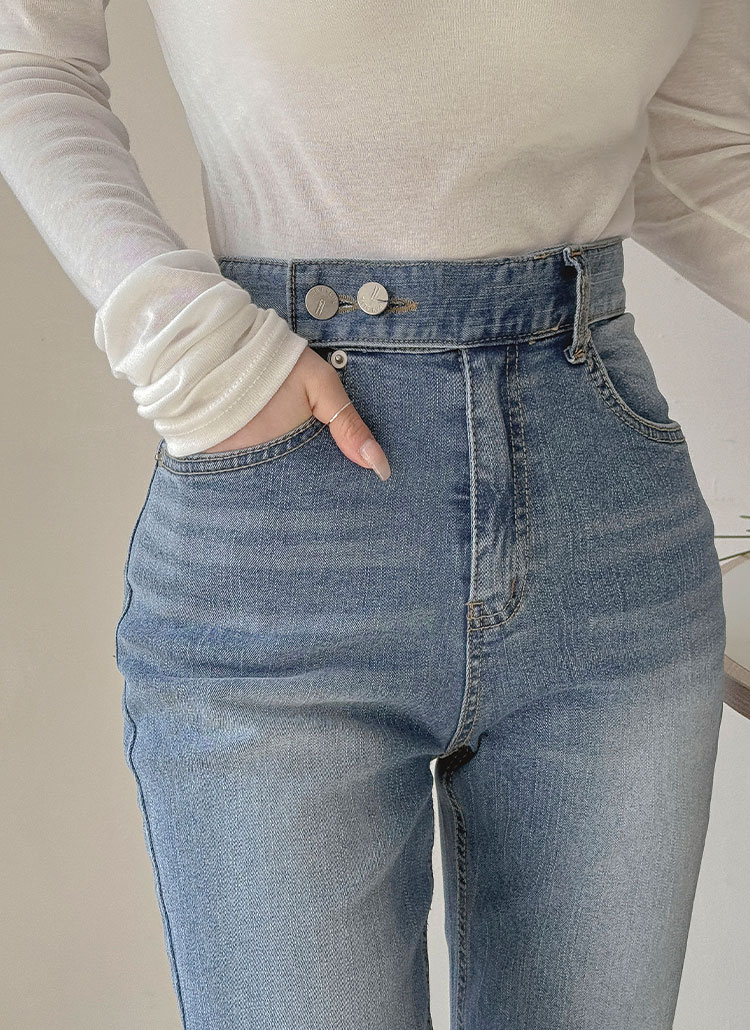 ツーボタンウォッシュフレアデニムパンツ | レディース