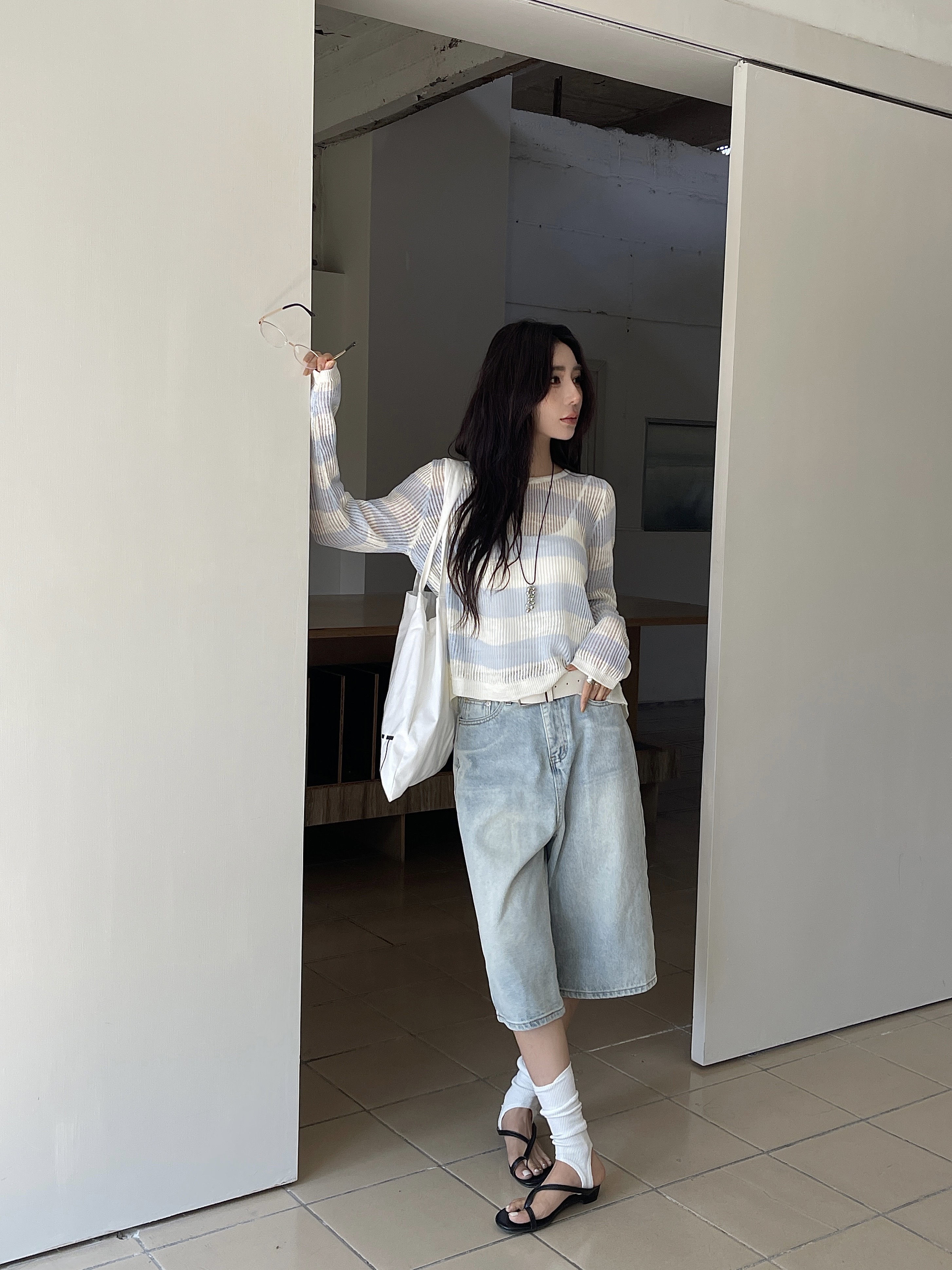 バックスリットボーダーシアーリブニット | 詳細画像12