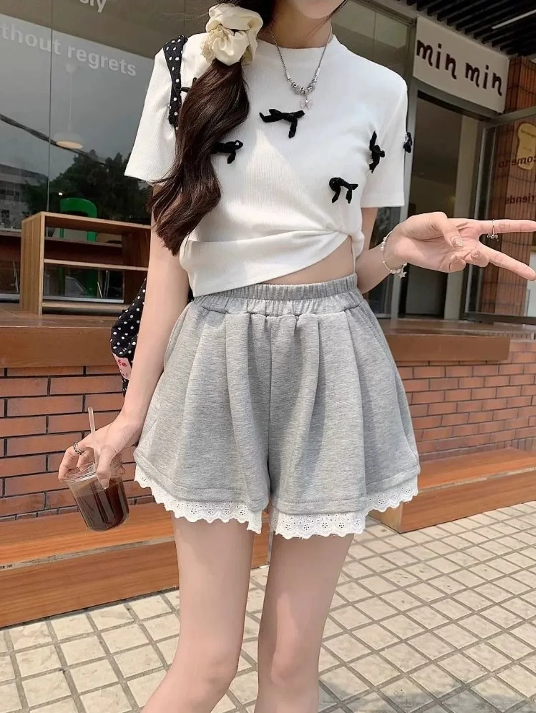 アイレットレースタックショートスウェットパンツ | 詳細画像1