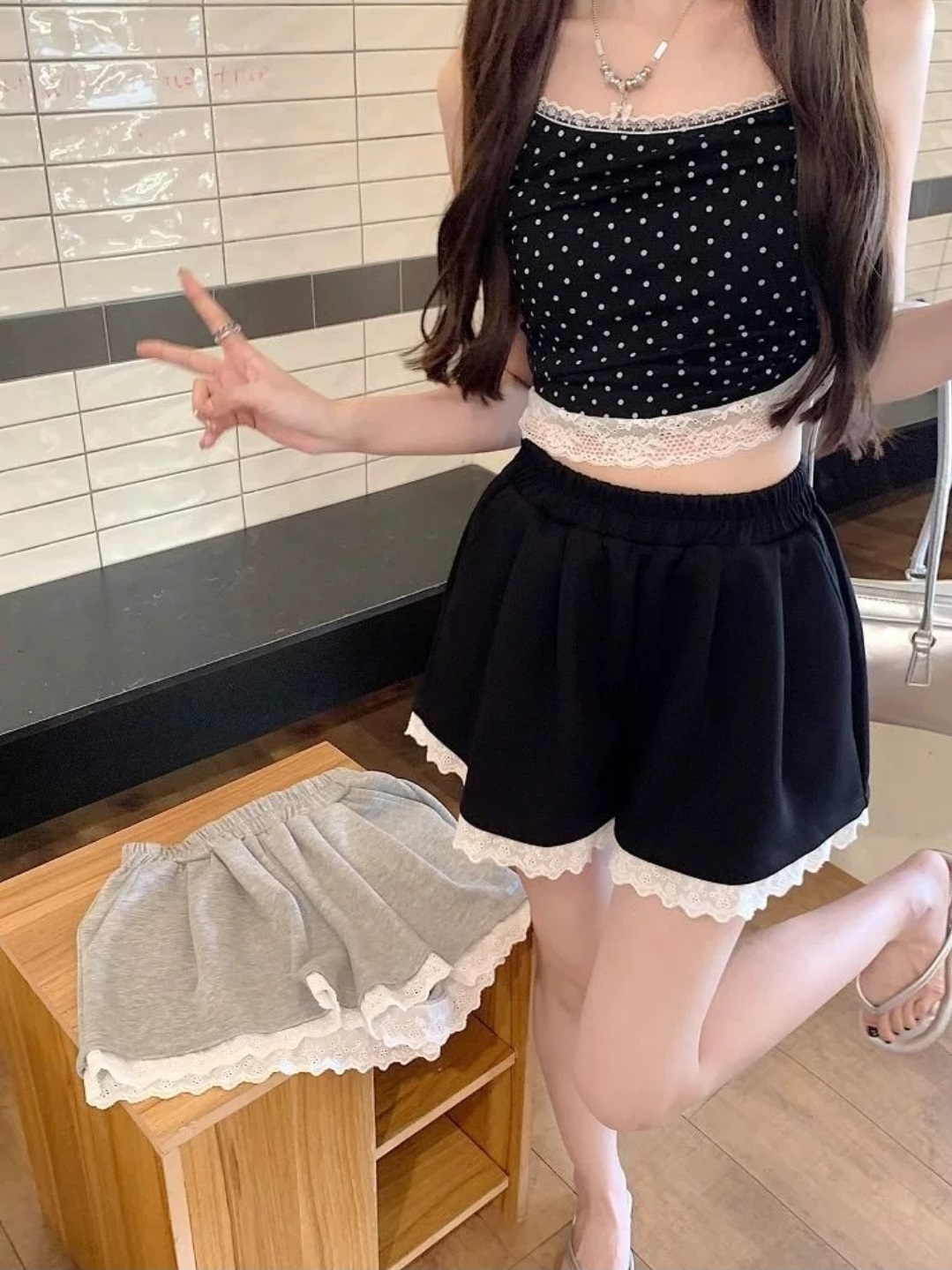 アイレットレースタックショートスウェットパンツ | 詳細画像12