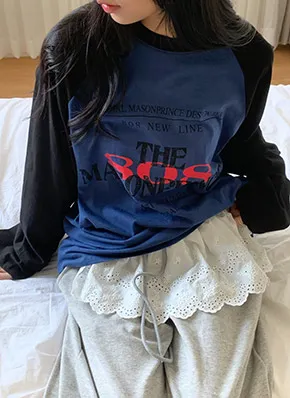 808レタリングラグラン配色Tシャツ | 詳細画像1