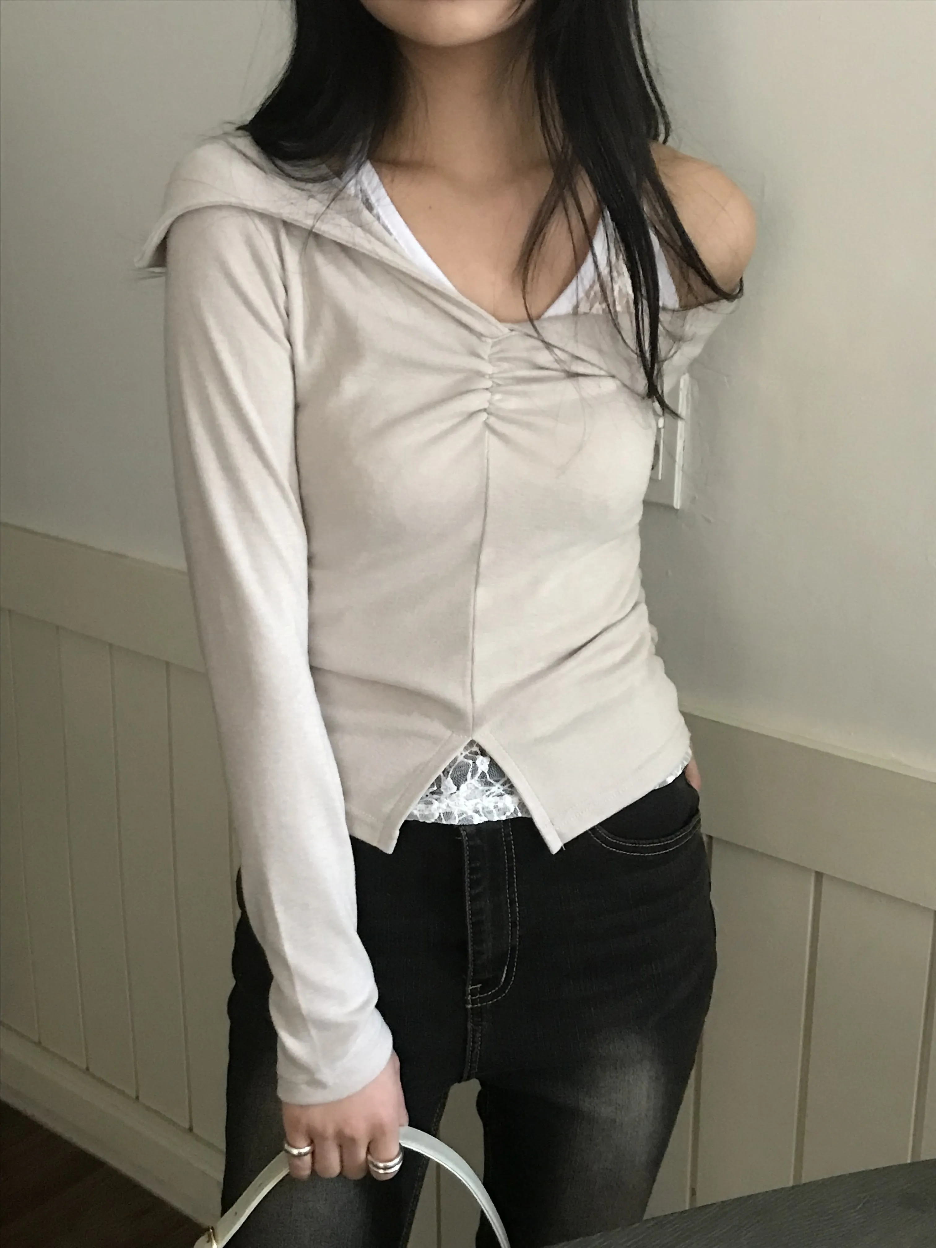 2WAYワイドカラーギャザーTシャツ | 詳細画像1