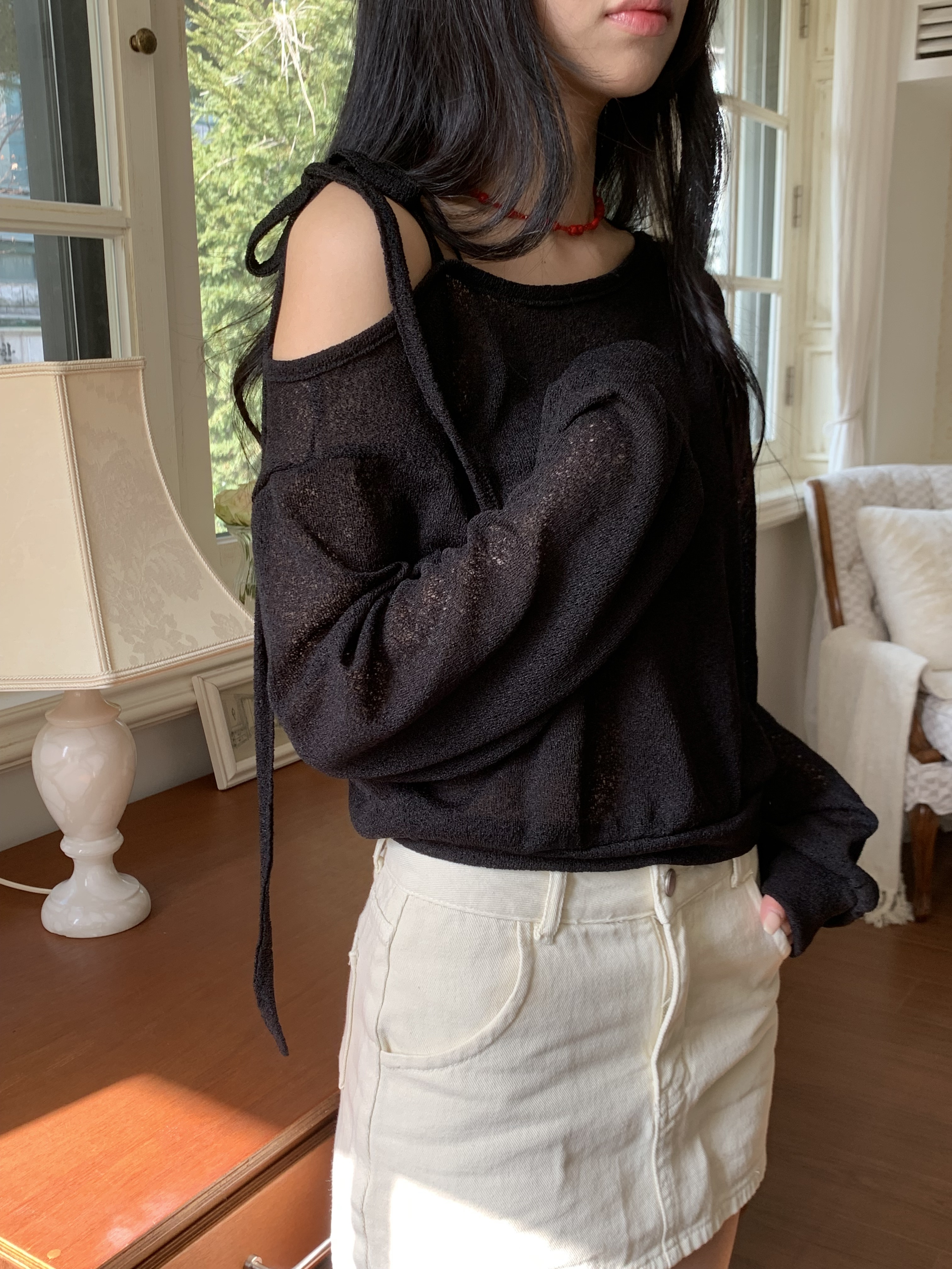 ルーズリボンワンショルシアーTシャツ | 詳細画像17