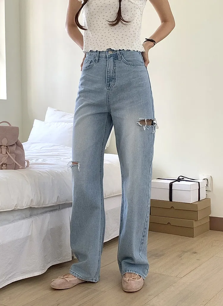 ダメージスリットストレートデニムパンツ | 詳細画像1