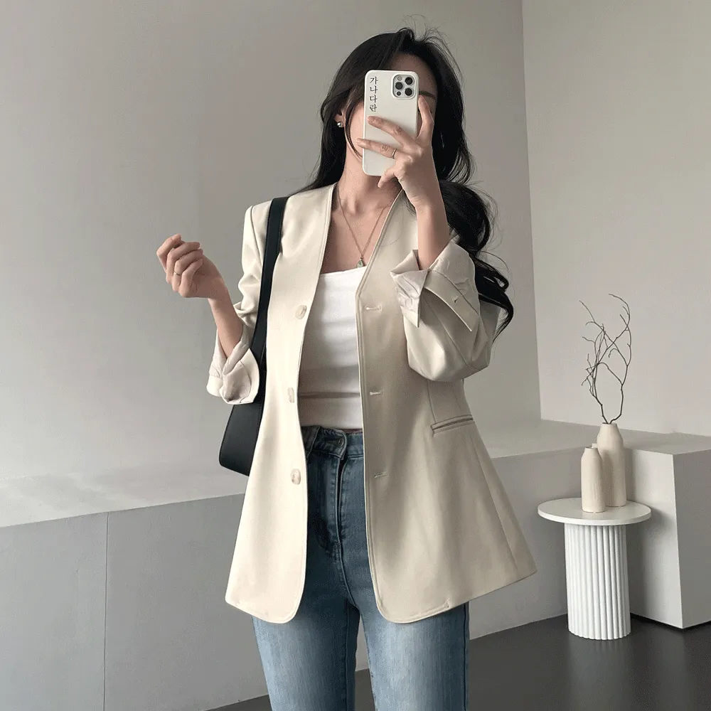 Vネックスリーボタンミドルジャケット | ganadaran | 詳細画像1