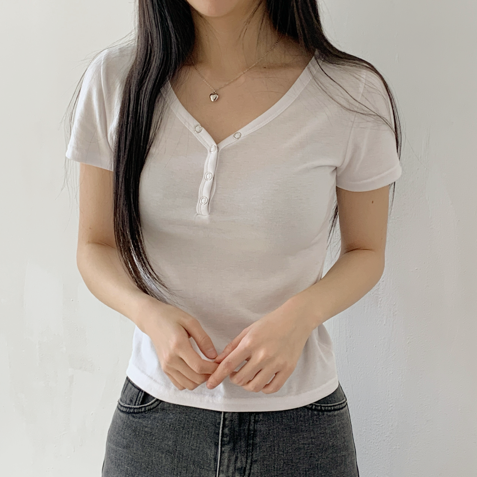スナップボタンVネック半袖Tシャツ | 詳細画像18