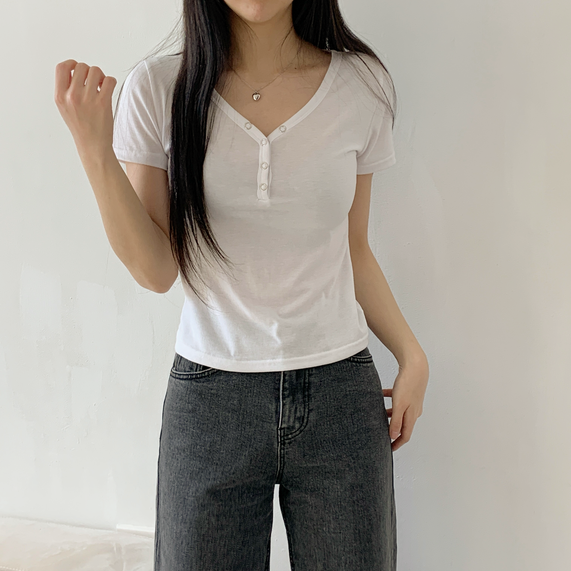 スナップボタンVネック半袖Tシャツ | 詳細画像20
