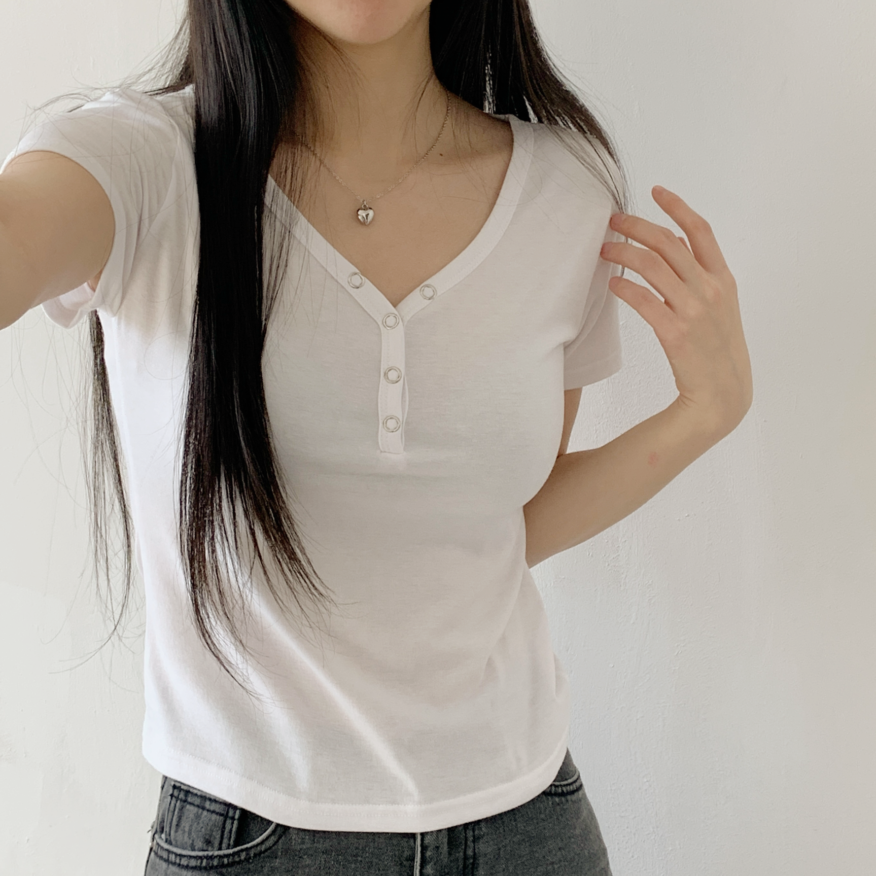スナップボタンVネック半袖Tシャツ | 詳細画像19