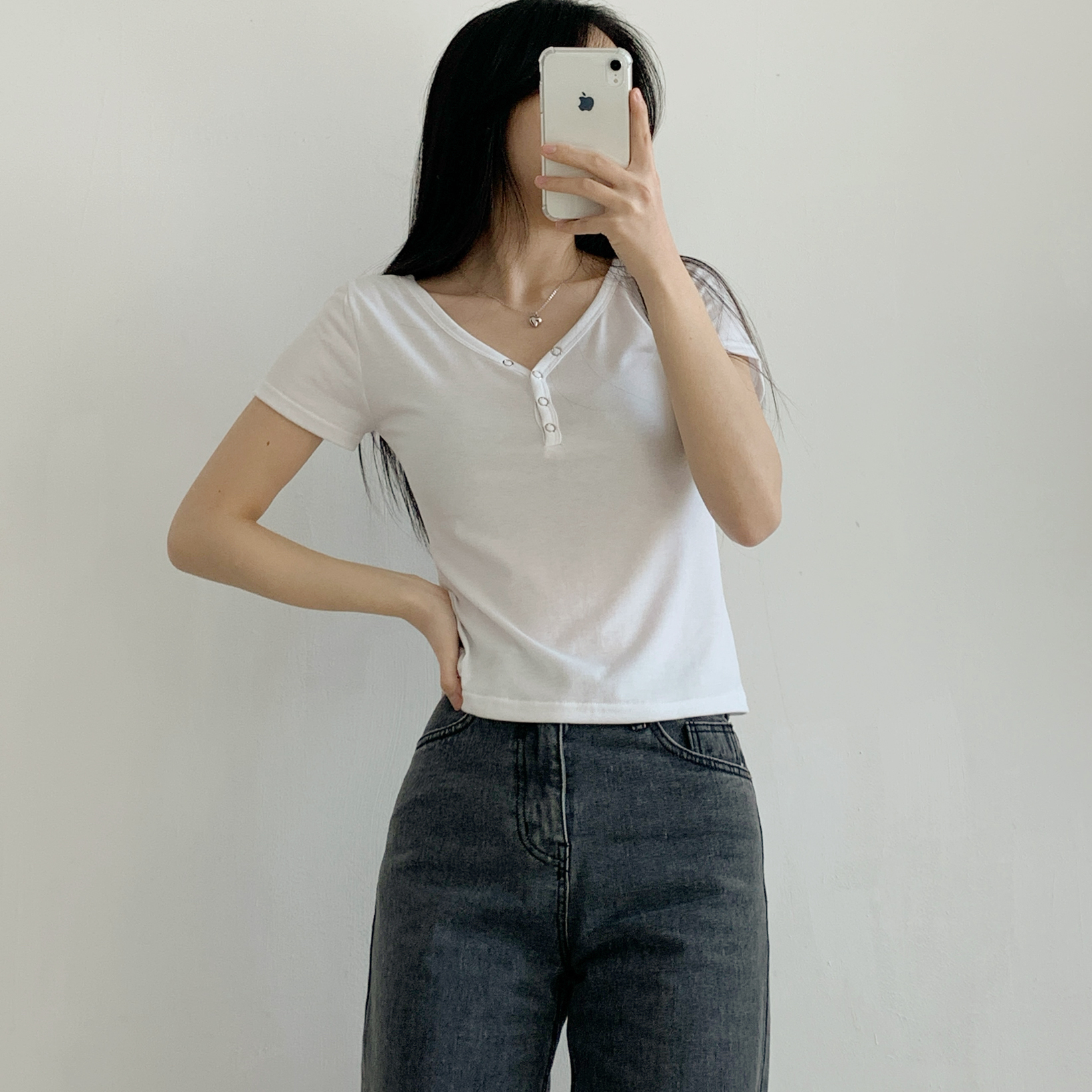 スナップボタンVネック半袖Tシャツ | 詳細画像14