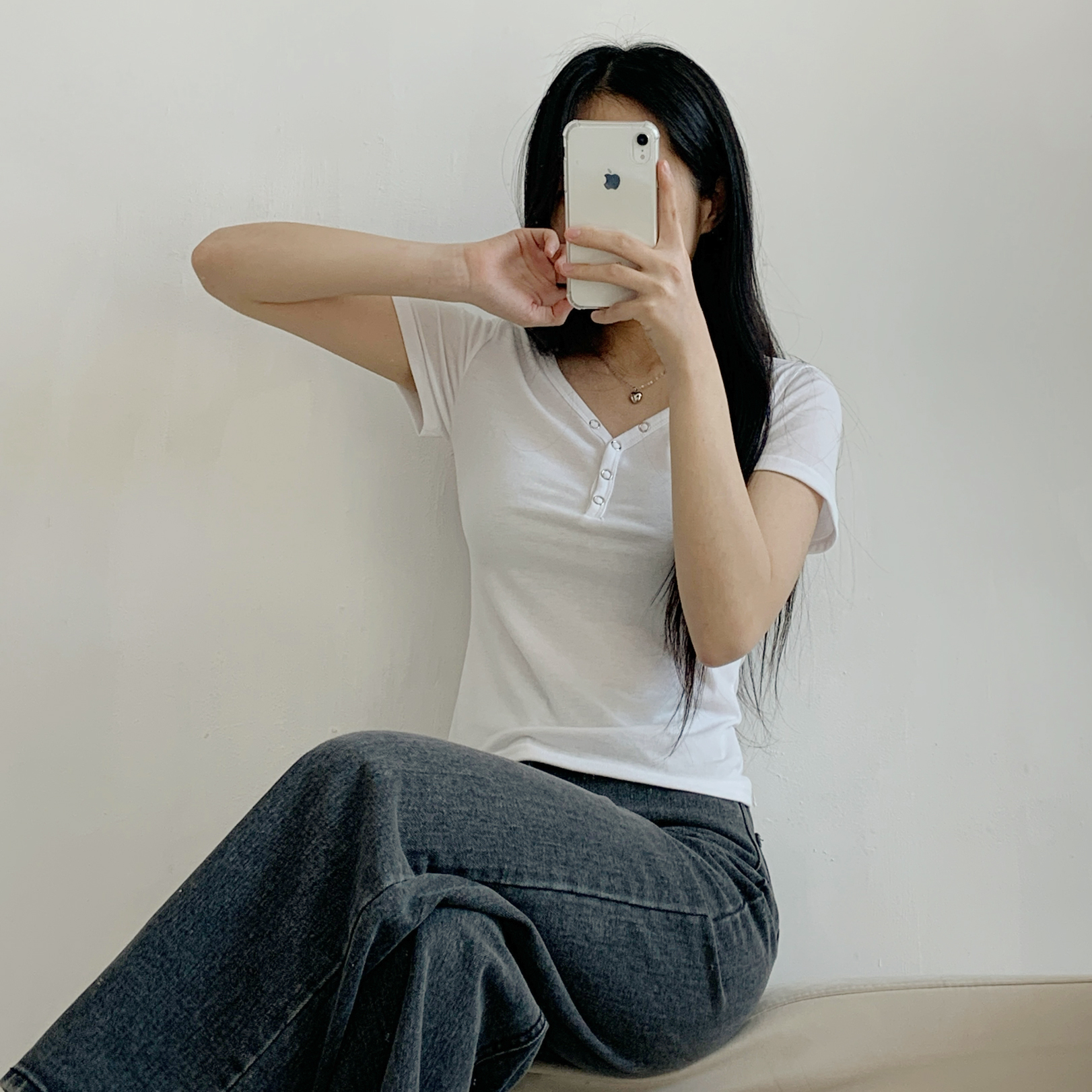 スナップボタンVネック半袖Tシャツ | 詳細画像17