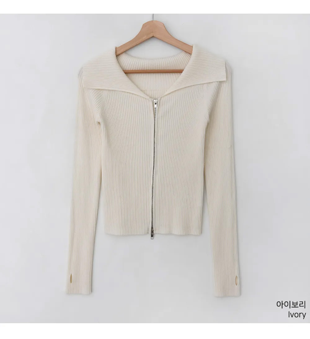 ウール混ビッグカラーダブルジップリブカーディガン | 詳細画像16