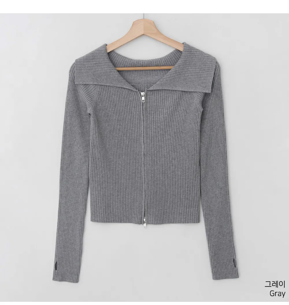 ウール混ビッグカラーダブルジップリブカーディガン | 詳細画像17