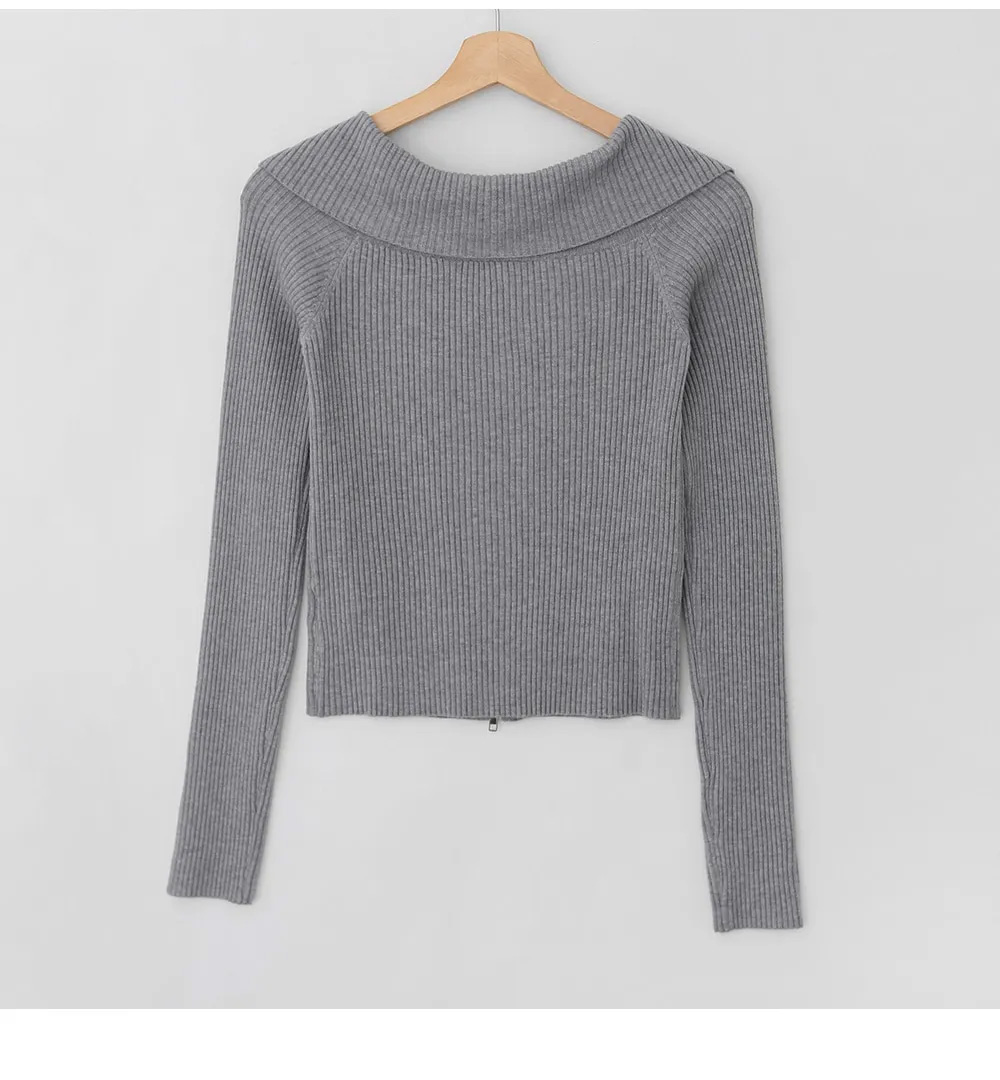 ウール混ビッグカラーダブルジップリブカーディガン | 詳細画像18