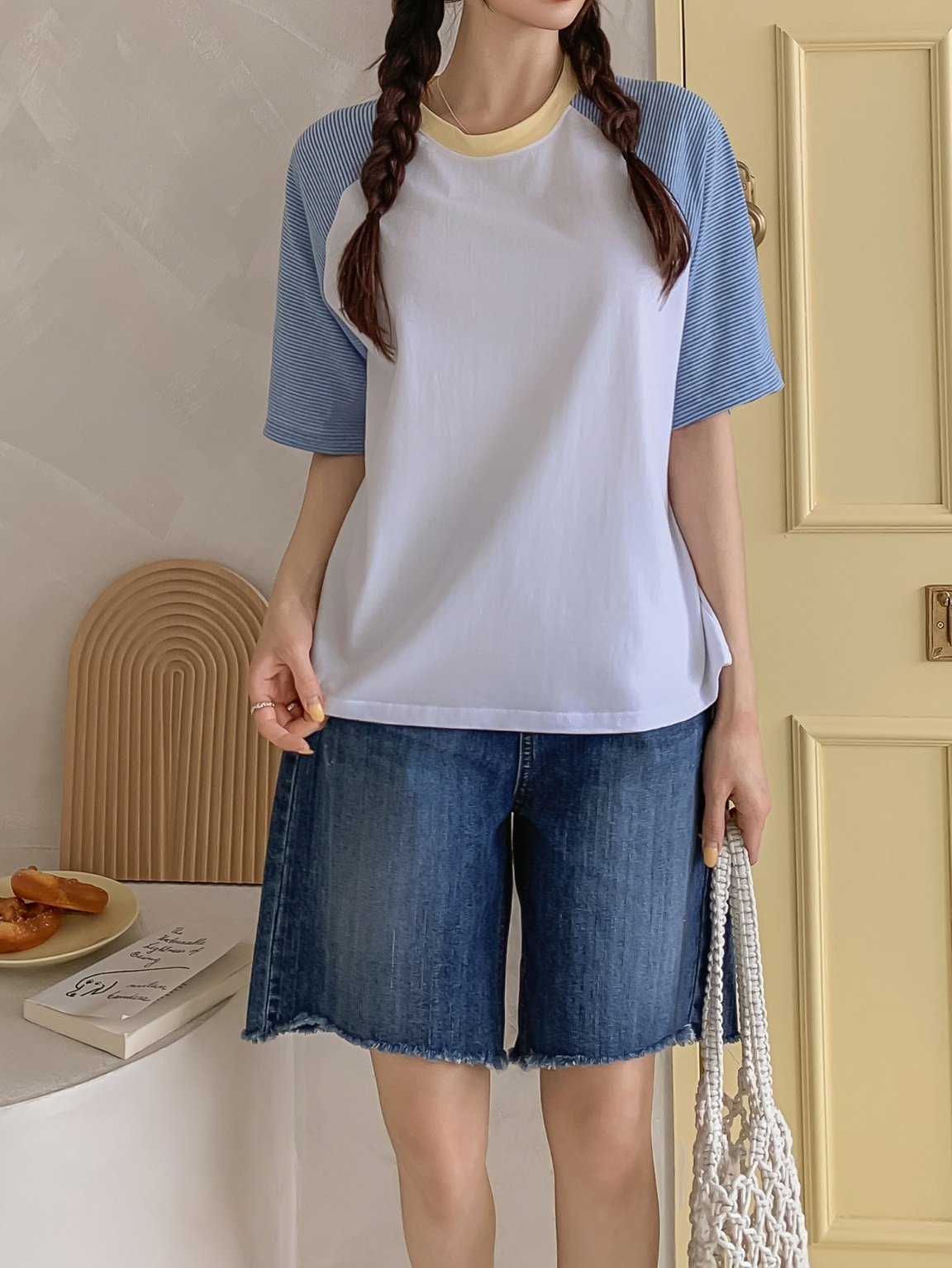 配色ラウンドボーダーラグラン半袖Tシャツ | 詳細画像2