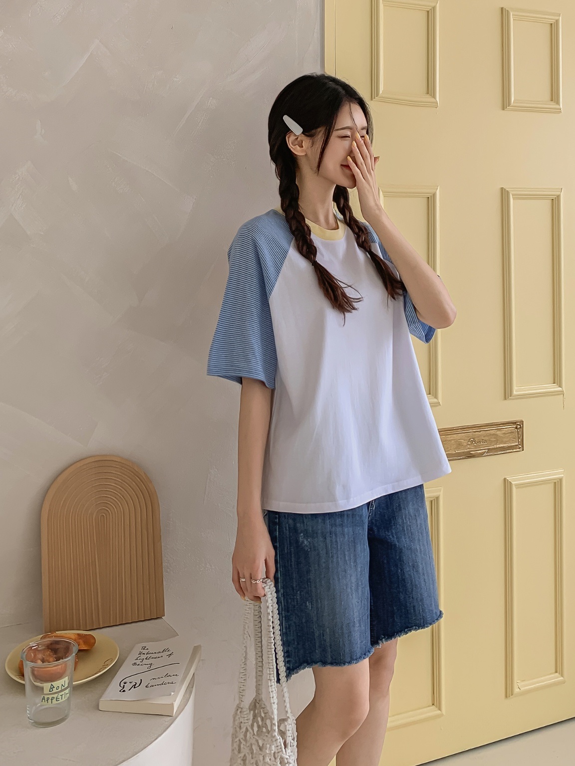 配色ラウンドボーダーラグラン半袖Tシャツ | 詳細画像4