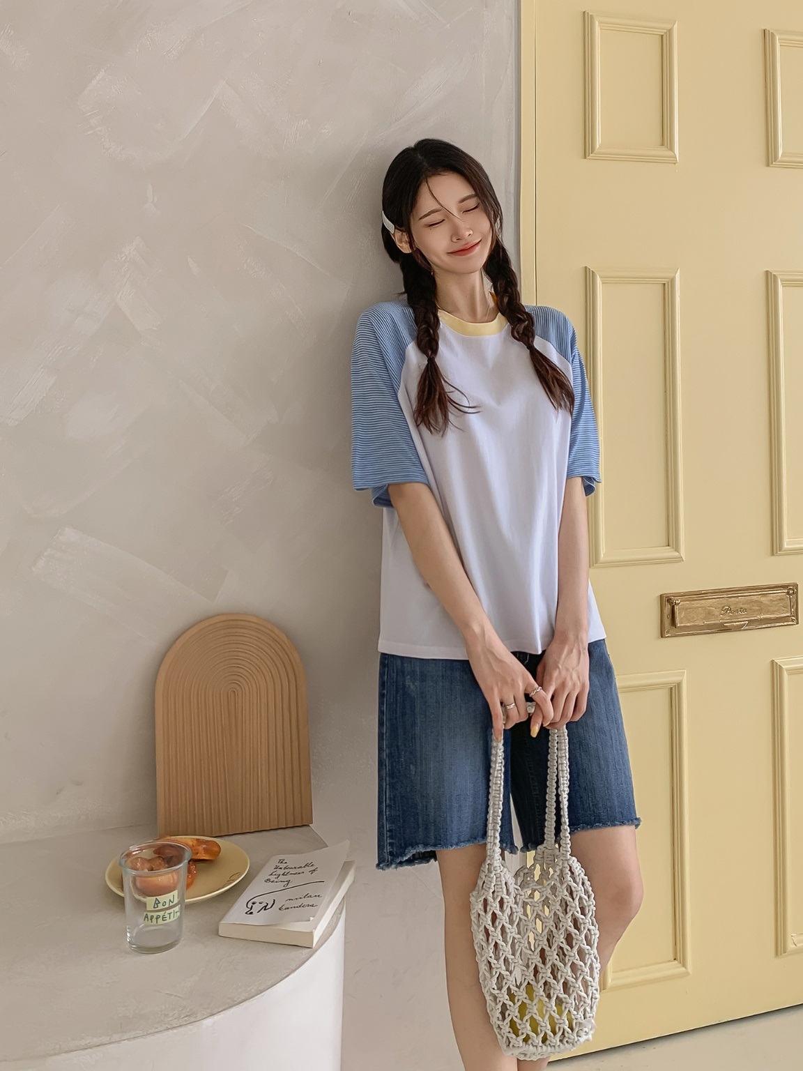配色ラウンドボーダーラグラン半袖Tシャツ | 詳細画像5