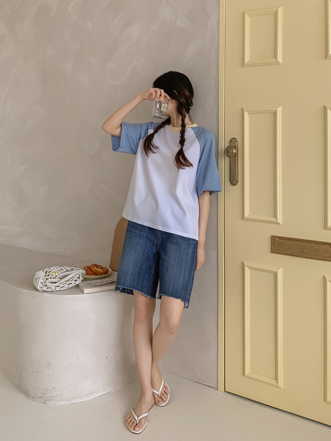 配色ラウンドボーダーラグラン半袖Tシャツ | 詳細画像7