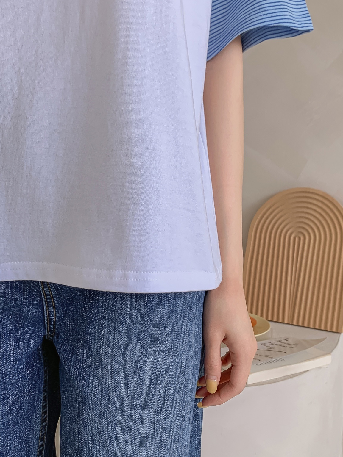 配色ラウンドボーダーラグラン半袖Tシャツ | 詳細画像9