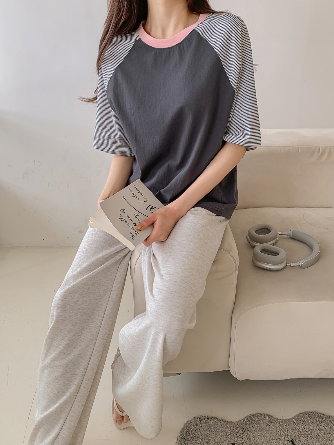 配色ラウンドボーダーラグラン半袖Tシャツ | 詳細画像19
