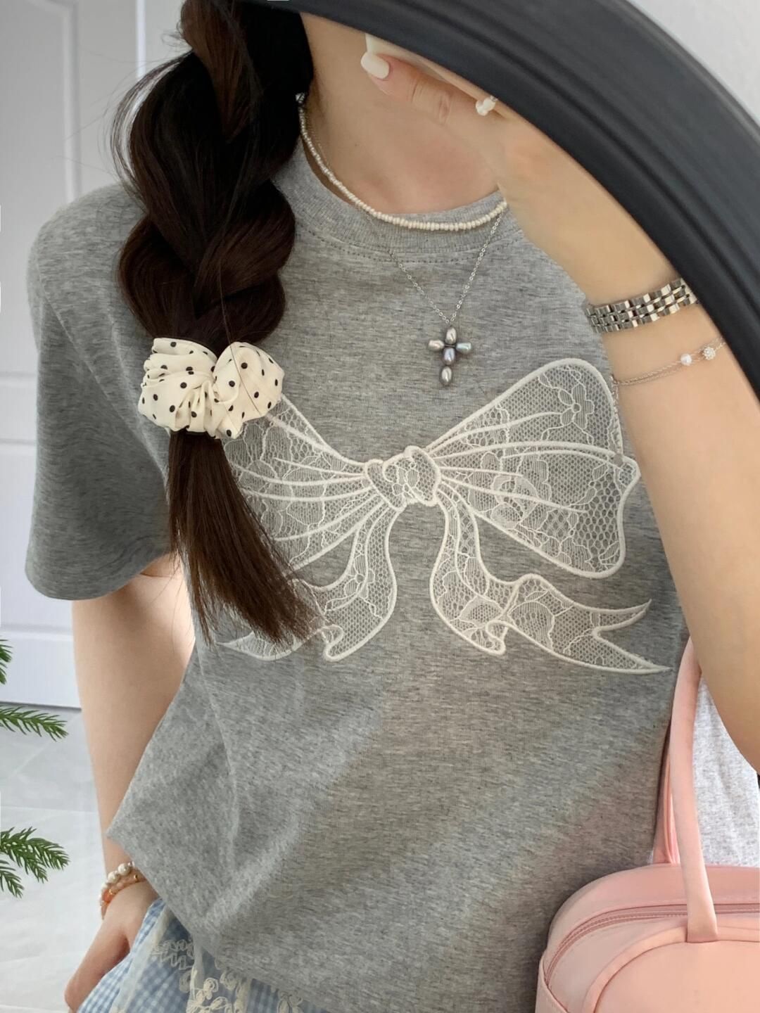レースリボン刺繍半袖Tシャツ | 詳細画像3