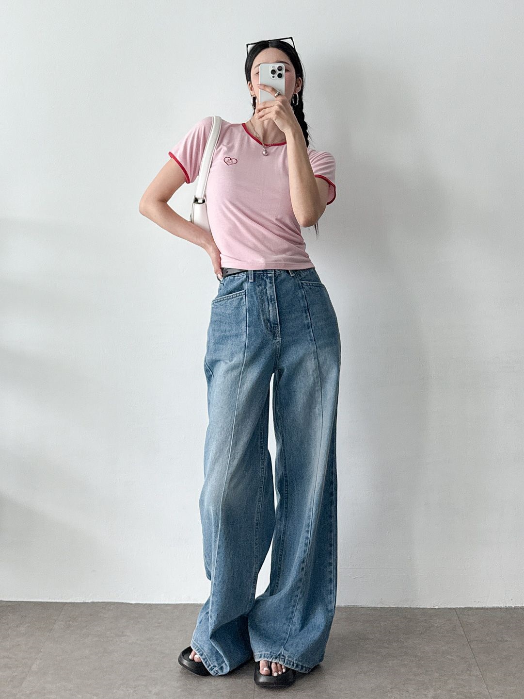 CUTEハート配色刺繍半袖Tシャツ | 詳細画像7
