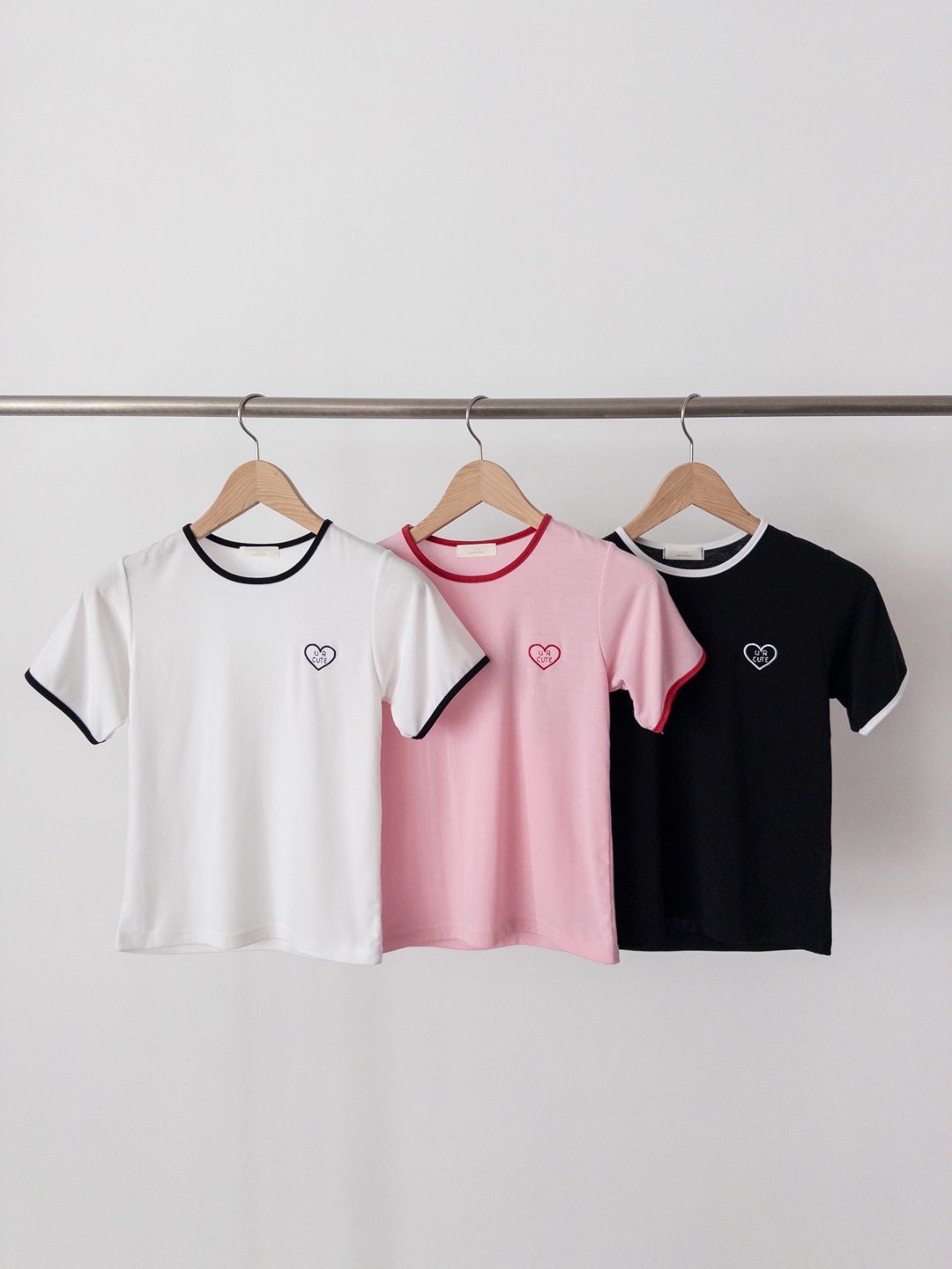 CUTEハート配色刺繍半袖Tシャツ | 詳細画像11