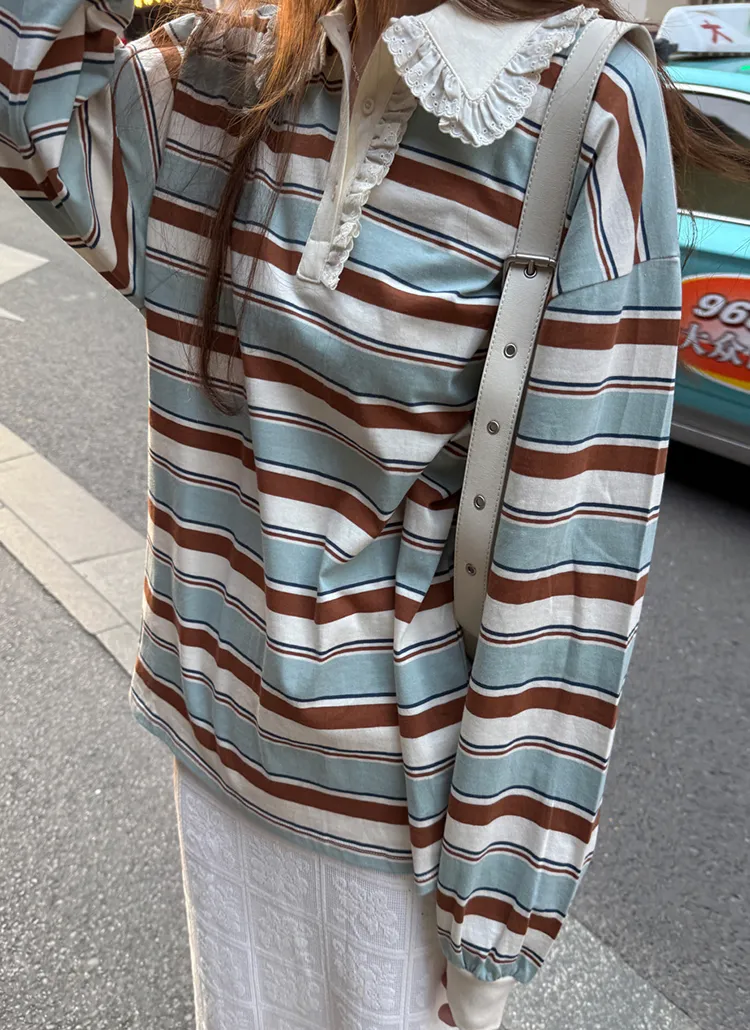 フリルポロカラーボーダーTシャツ | prostj | 詳細画像1