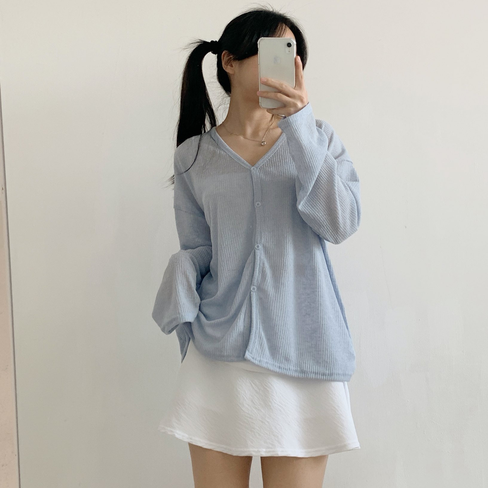 ルーズVネックシアーリブカーディガン | 詳細画像2