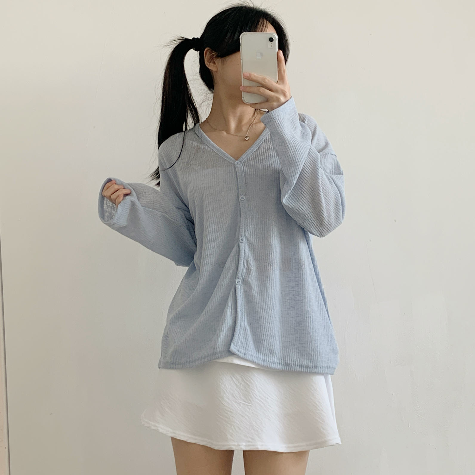 ルーズVネックシアーリブカーディガン | 詳細画像10