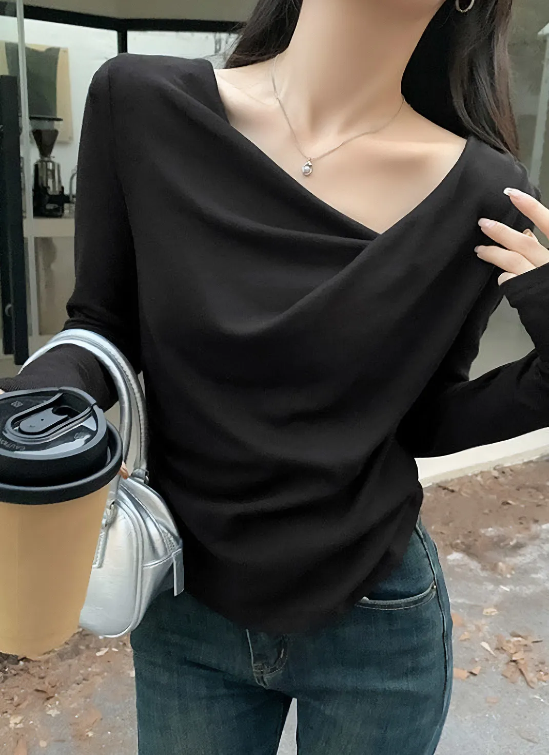ドレープアシメネックTシャツ | 詳細画像1