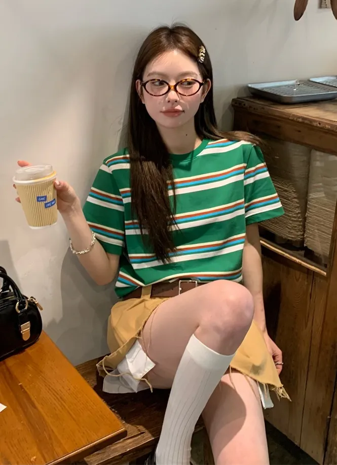 グリーンマルチボーダー半袖Tシャツ | 詳細画像1