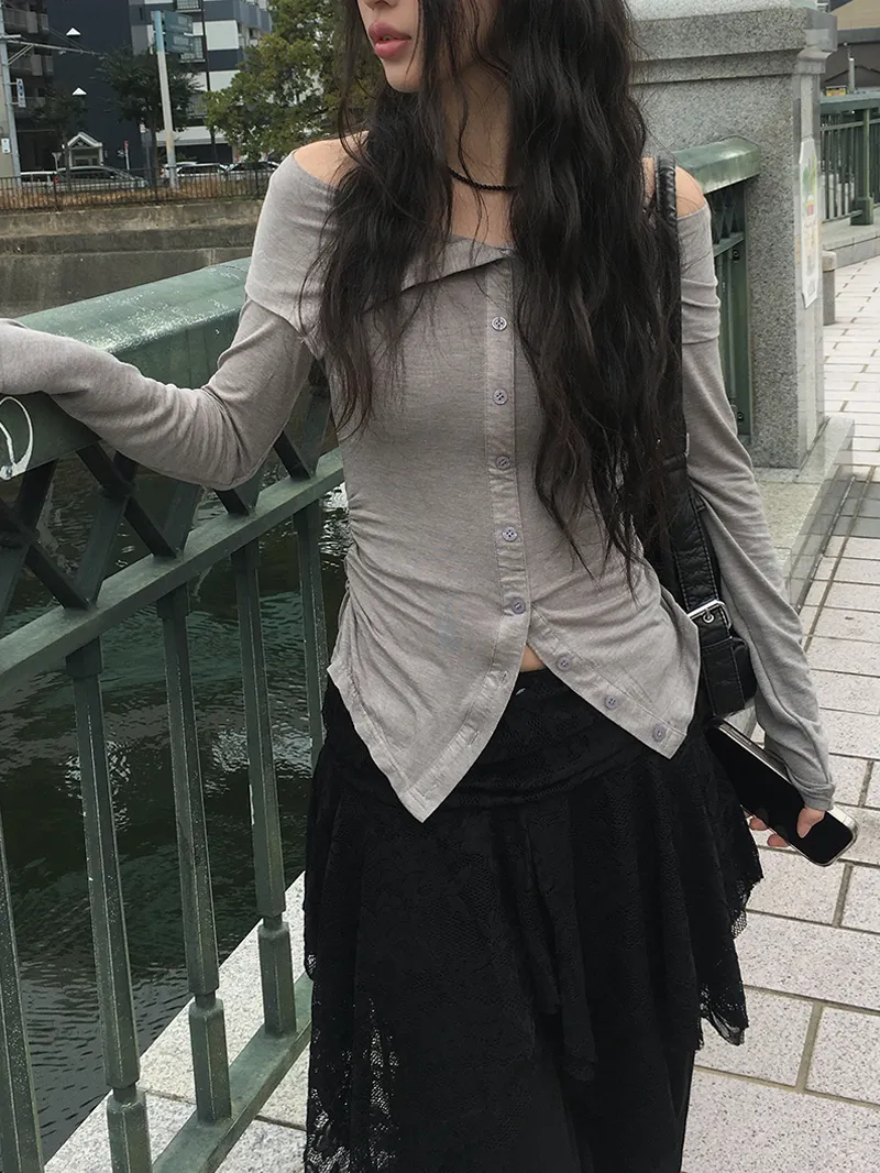 ワイドカラーオフショルボタンTシャツ | anyonemore | 詳細画像1