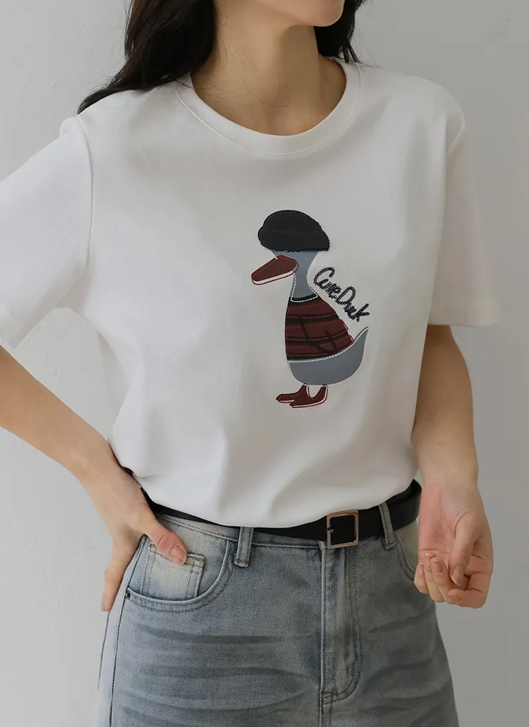 Duck刺繍半袖Tシャツ | chicfox | 詳細画像1
