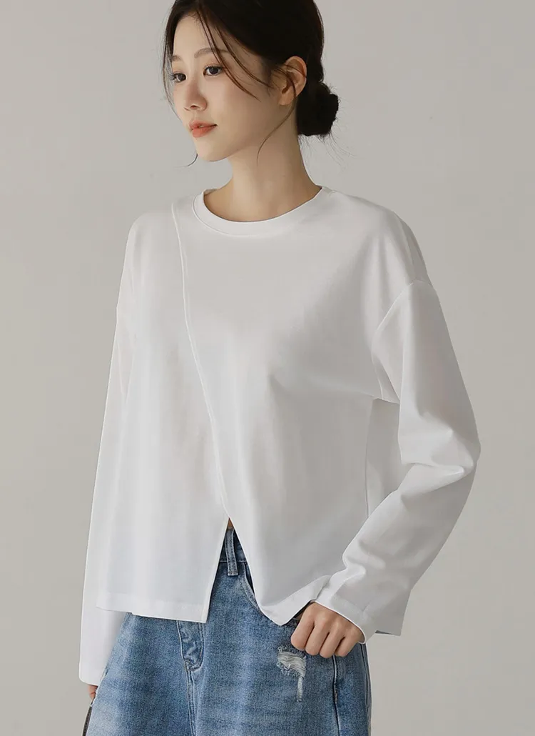 ダイアゴナルラインスリットTシャツ | chicfox | 詳細画像1