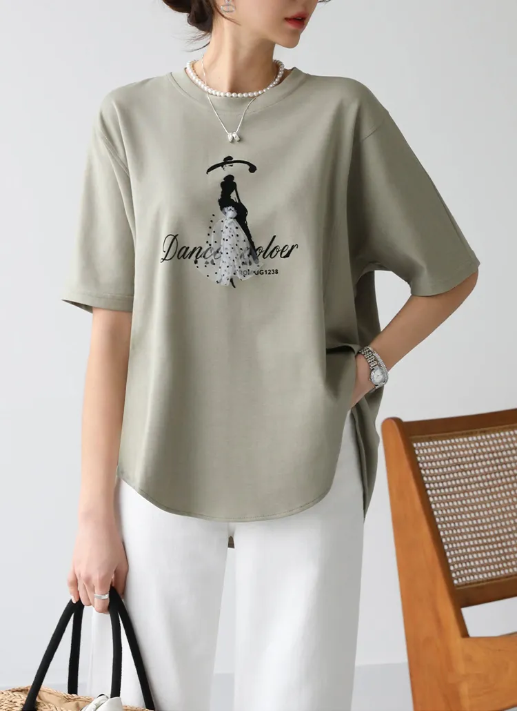 ウーマンプリントラウンドヘムTシャツ | pippin | 詳細画像1