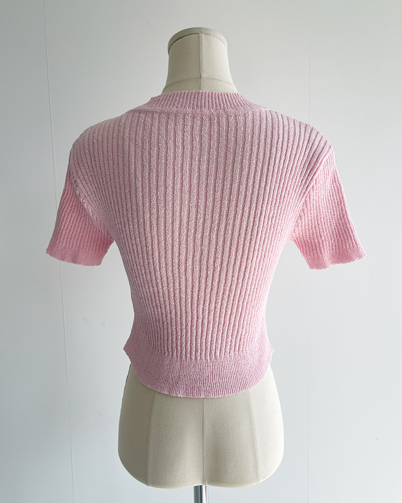 ボタンVネッククロップド半袖カーディガン | 詳細画像7